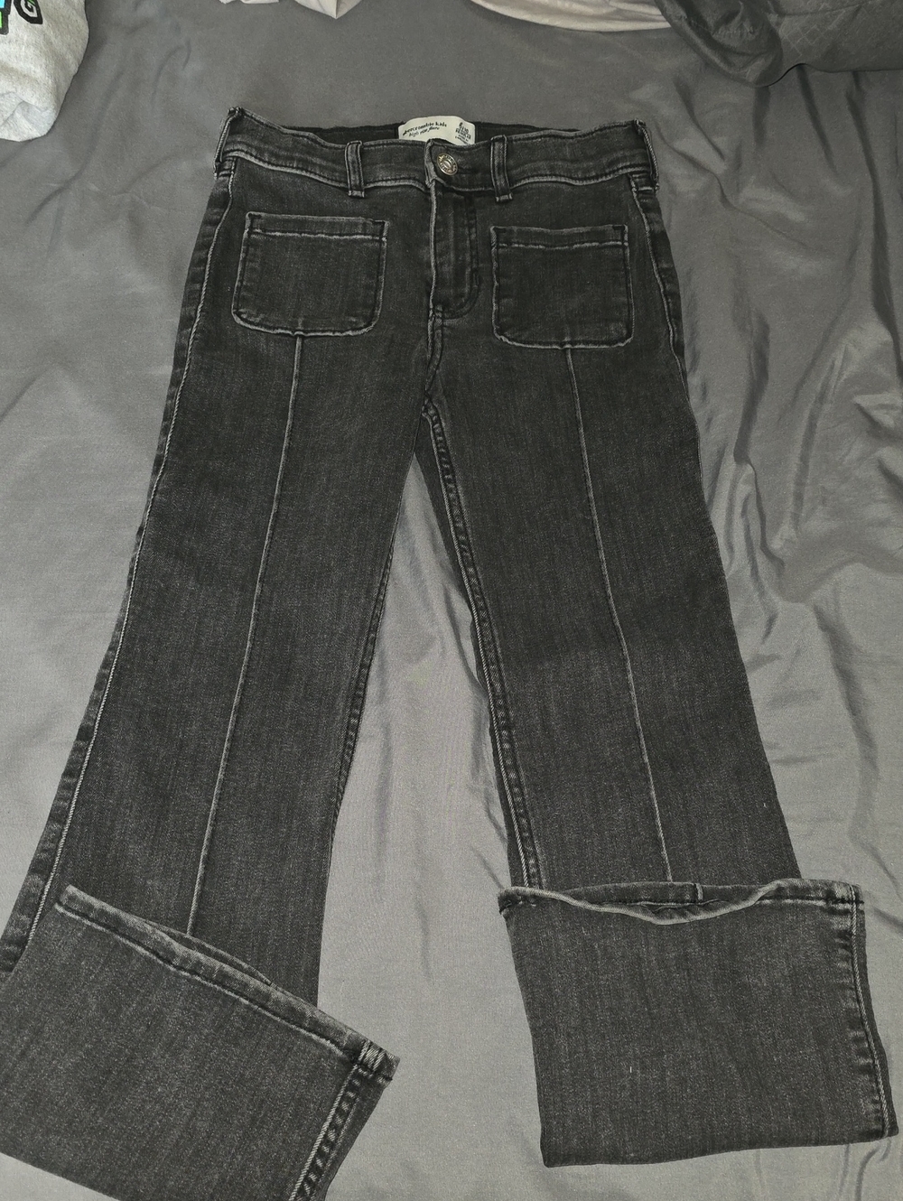 Girls Black Straight-flared Jeans with Front Patch Pockets